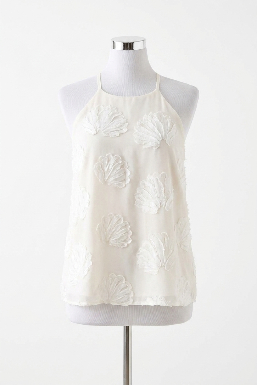 NEW ABLE blaire seashell appliqué halter top in cream